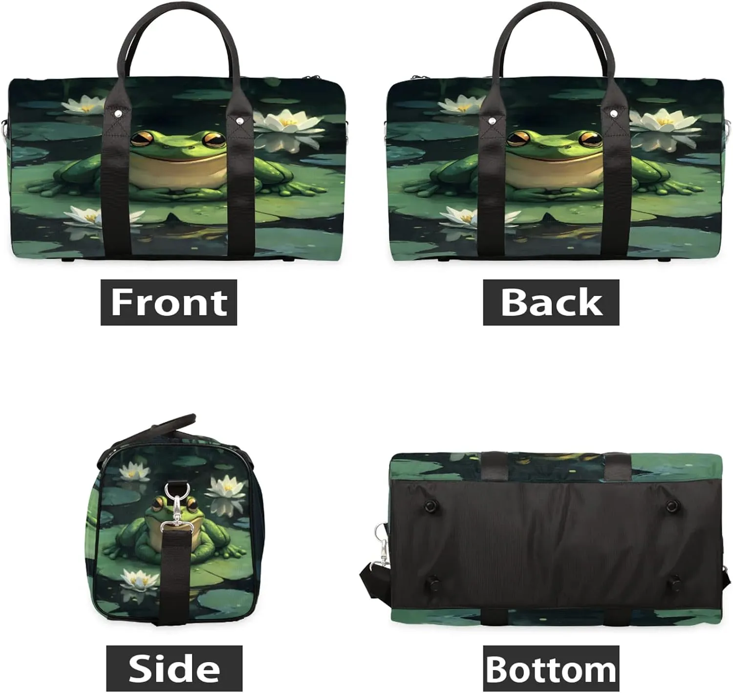 Frog Duffle Bag for Travel, Overnight Weekend Gym Carry On Luggage Bag, Funny Travel Duffel Bag for Men Women
