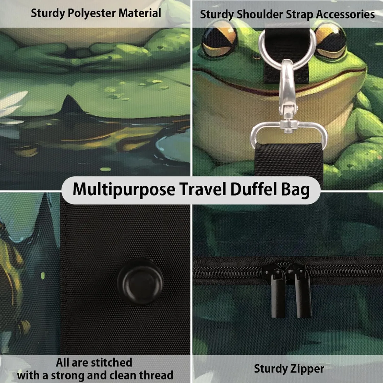 Frog Duffle Bag for Travel, Overnight Weekend Gym Carry On Luggage Bag, Funny Travel Duffel Bag for Men Women