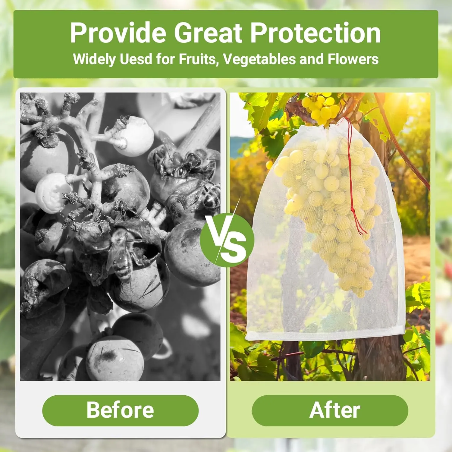 Fruit Protection Bags for Trees - 50 PCS 18x12 Inch Garden Insect Netting With Drawstrings, Mesh Bags Protect Plants, Tomatoes, Apples, Peaches From Bugs and Birds