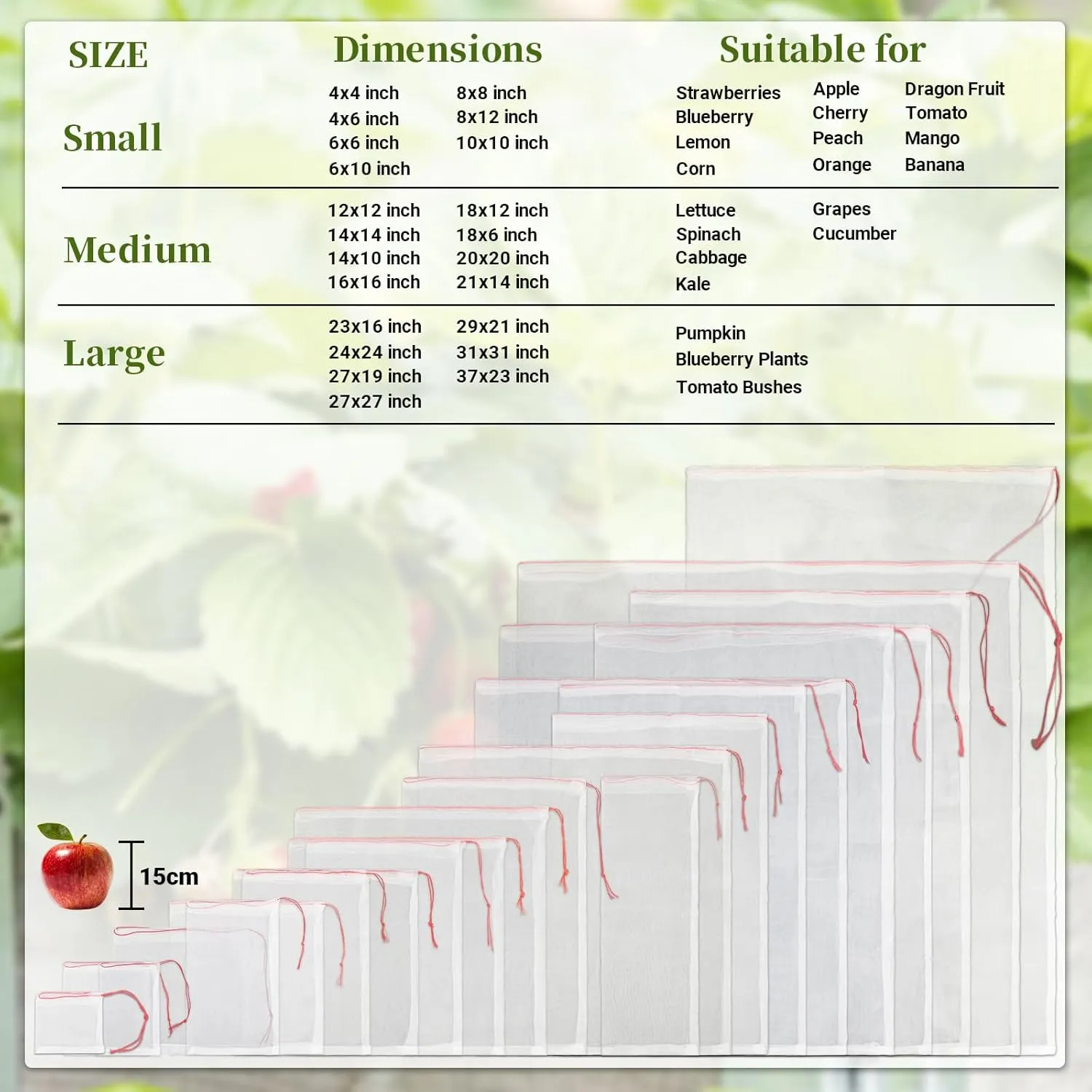 Fruit Protection Bags for Trees - 50 PCS 18x12 Inch Garden Insect Netting With Drawstrings, Mesh Bags Protect Plants, Tomatoes, Apples, Peaches From Bugs and Birds