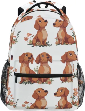Fun Backpack for Teacher Nurse Waterproof Business Work Bag with Chest Strap Gift Men & Women Cartoon Cute Dachshund Dog White