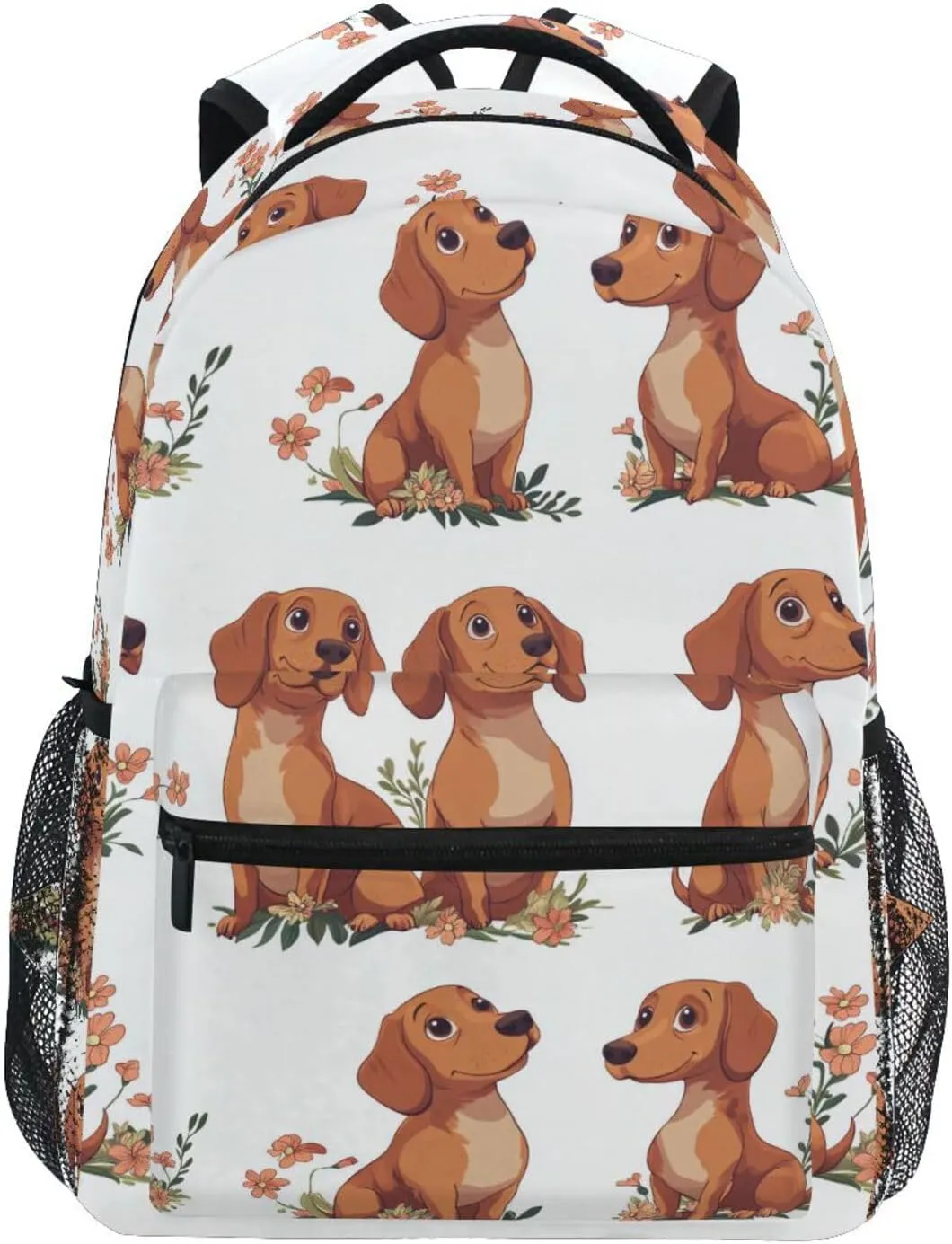 Fun Backpack for Teacher Nurse Waterproof Business Work Bag with Chest Strap Gift Men & Women Cartoon Cute Dachshund Dog White
