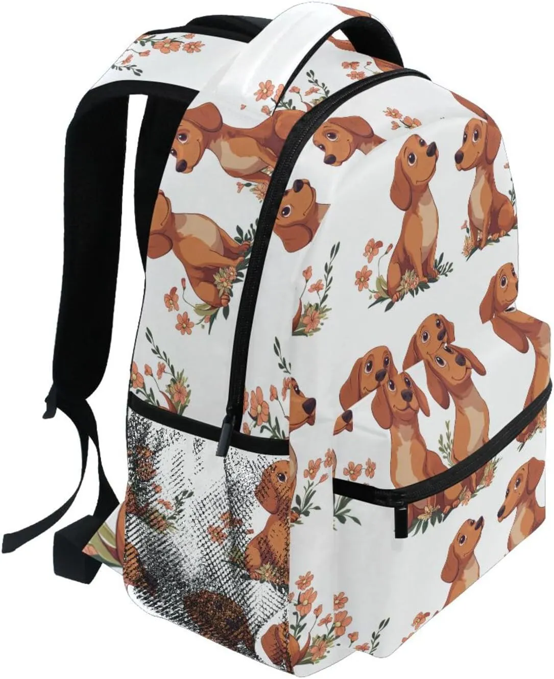 Fun Backpack for Teacher Nurse Waterproof Business Work Bag with Chest Strap Gift Men & Women Cartoon Cute Dachshund Dog White