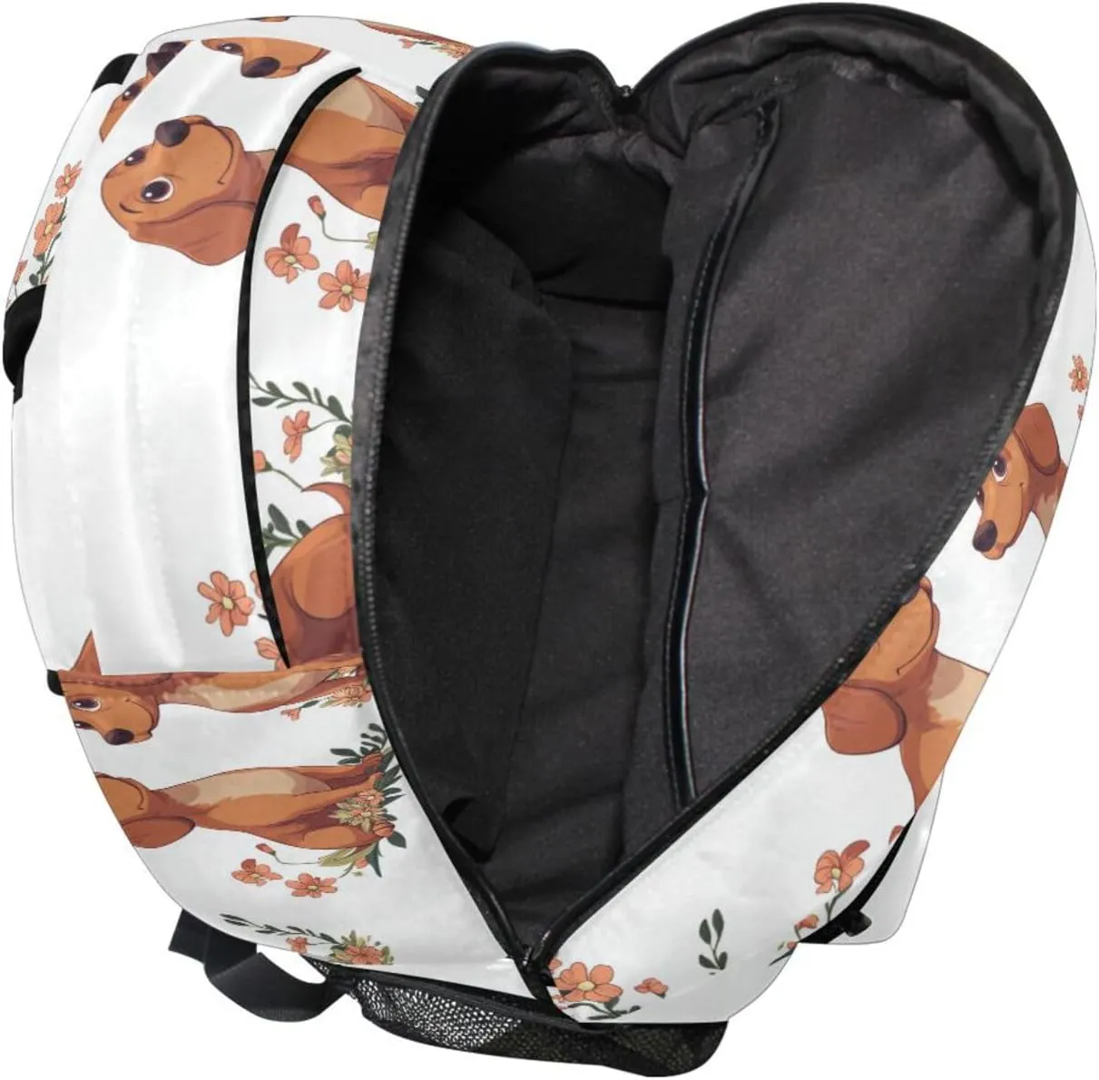 Fun Backpack for Teacher Nurse Waterproof Business Work Bag with Chest Strap Gift Men & Women Cartoon Cute Dachshund Dog White