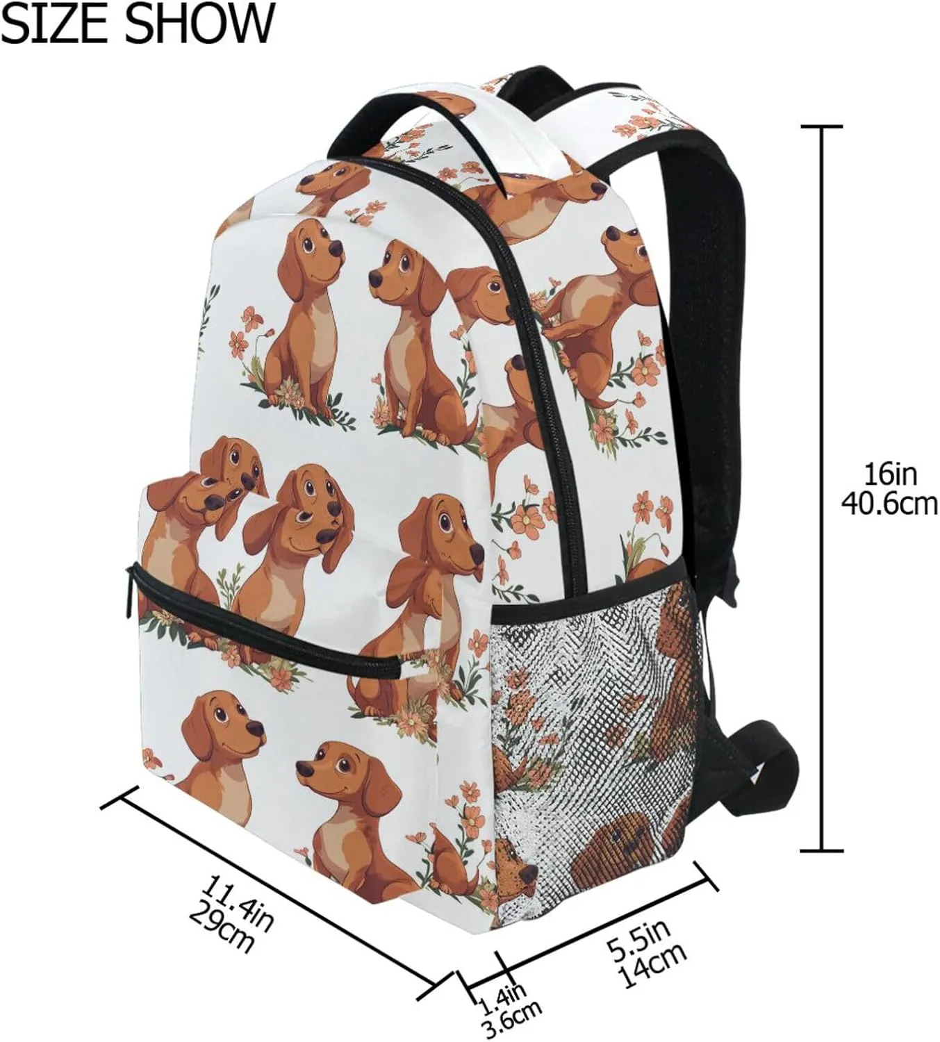 Fun Backpack for Teacher Nurse Waterproof Business Work Bag with Chest Strap Gift Men & Women Cartoon Cute Dachshund Dog White