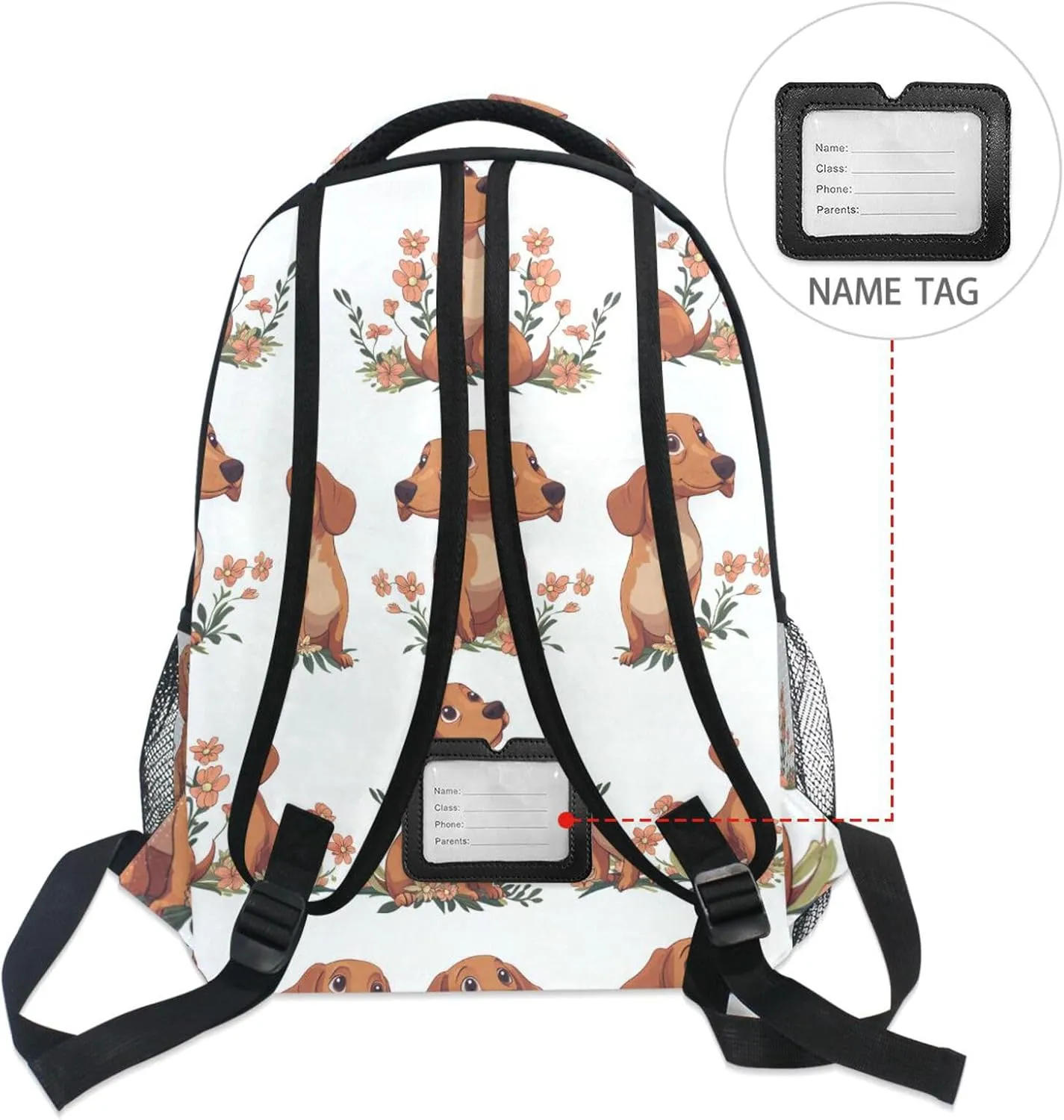 Fun Backpack for Teacher Nurse Waterproof Business Work Bag with Chest Strap Gift Men & Women Cartoon Cute Dachshund Dog White
