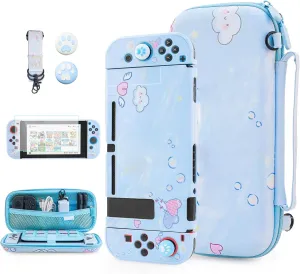 FUNDIARY Travel Carrying Case for Nintendo Switch with Cute Cartoon Dog Design, Shockproof Accessories with Portable Storage Bag, Dockable Cover Skin, Screen Protector, Shoulder Strap and 2 Thumb Caps