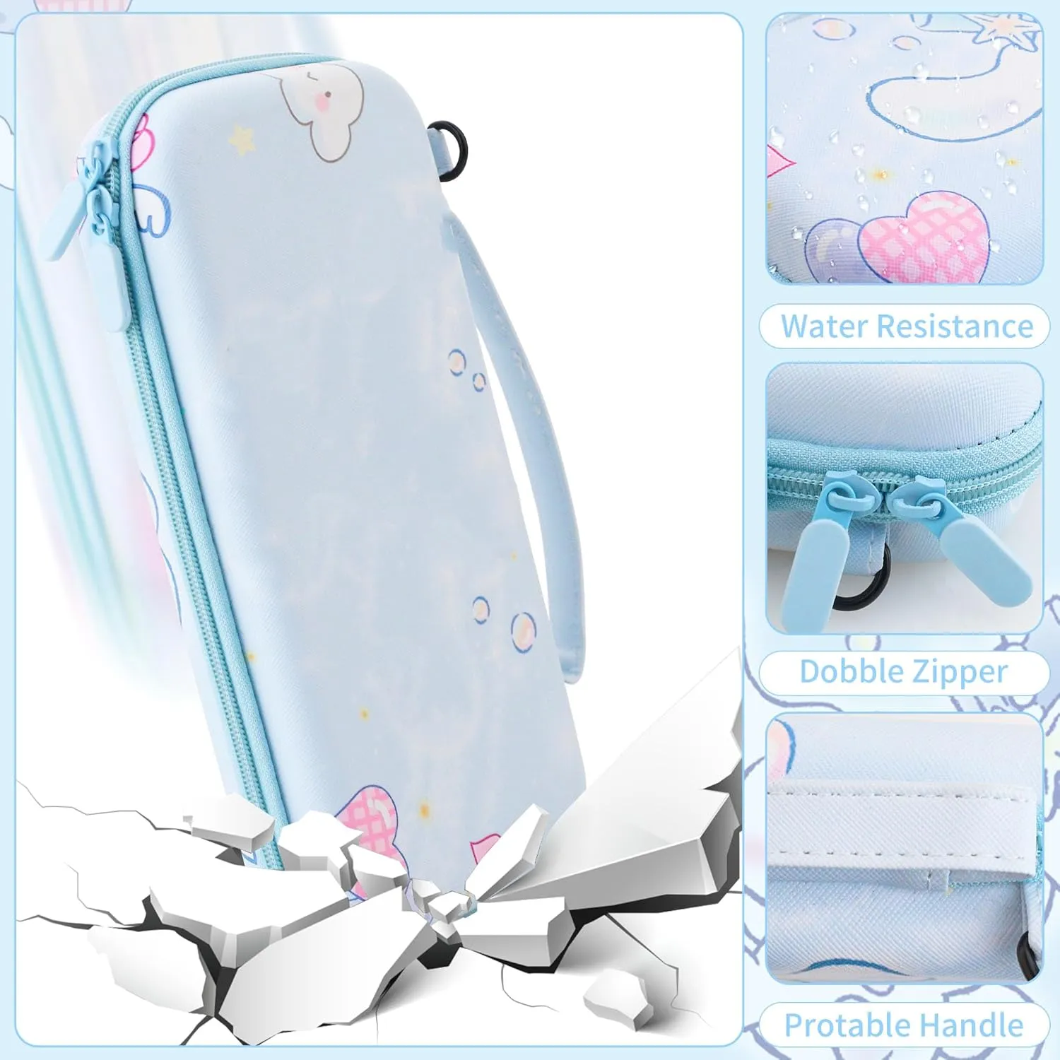 FUNDIARY Travel Carrying Case for Nintendo Switch with Cute Cartoon Dog Design, Shockproof Accessories with Portable Storage Bag, Dockable Cover Skin, Screen Protector, Shoulder Strap and 2 Thumb Caps