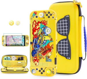 FUNDIARY Yellow Carrying Case Compatible with Nintendo Switch OLED, Cool for Fortnite Accessories Bundle with Slim Portable Travel Bag, Dockable Hard PC Protective Case, Screen Protector & 2 Thumb Cap