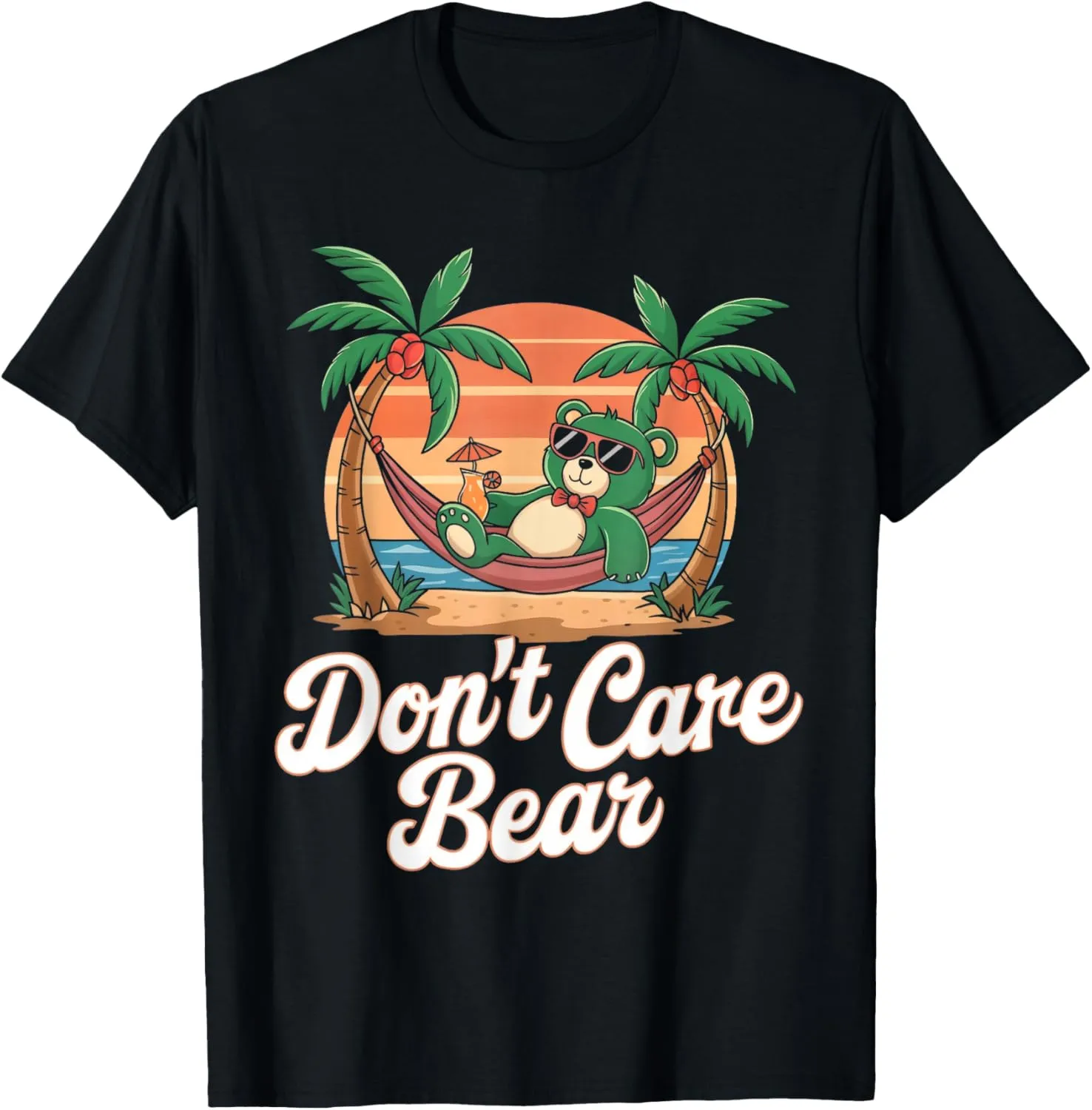 Funny Chill Cartoon Bear Design Relaxed Vibes and Hammock T-Shirt