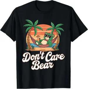 Funny Chill Cartoon Bear Design Relaxed Vibes and Hammock T-Shirt