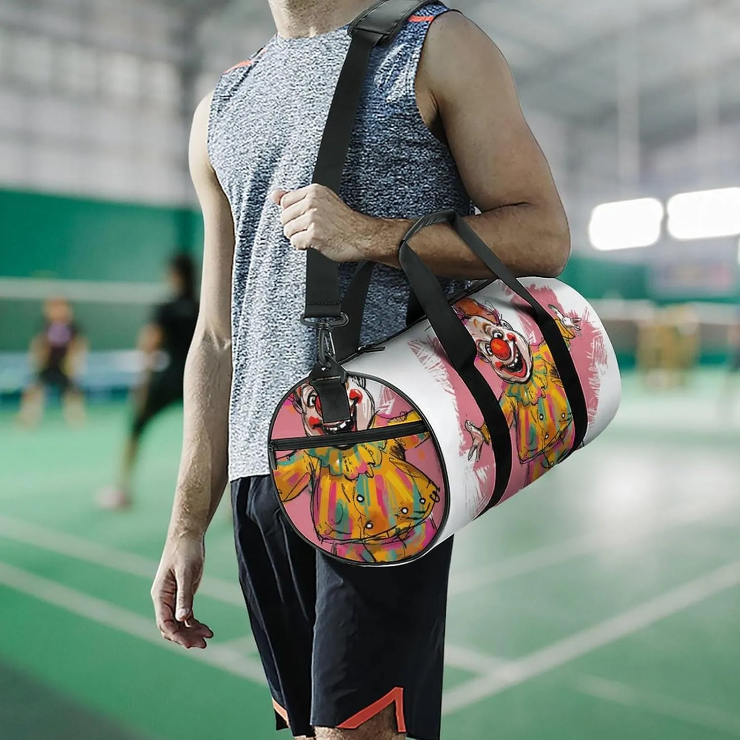 Funny Clown Character Gym Bag Small Travel Duffle Bag with Compartment Carry On Weekender Bag for Women Men