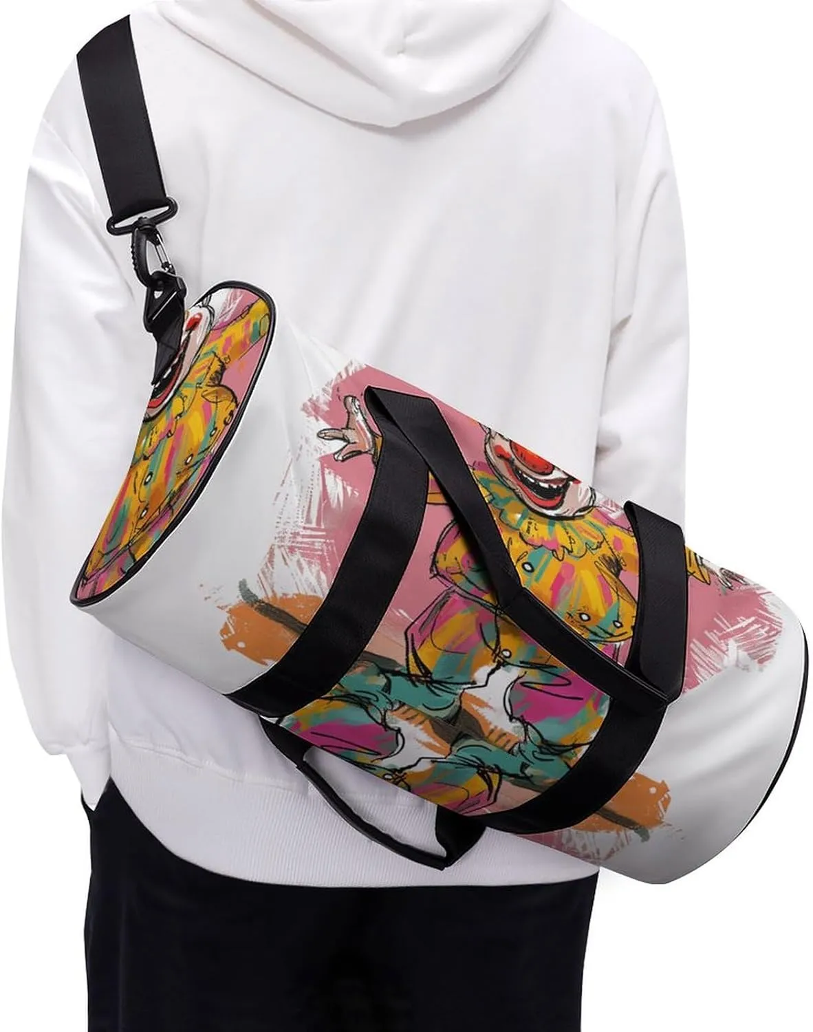 Funny Clown Character Gym Bag Small Travel Duffle Bag with Compartment Carry On Weekender Bag for Women Men