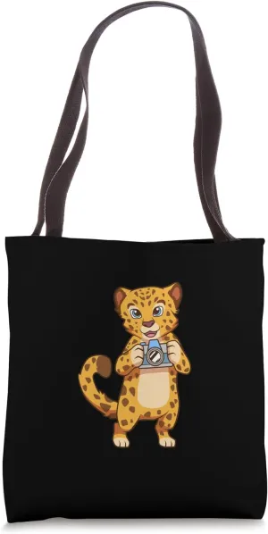 Funny Leopard with Camera Tote Bag