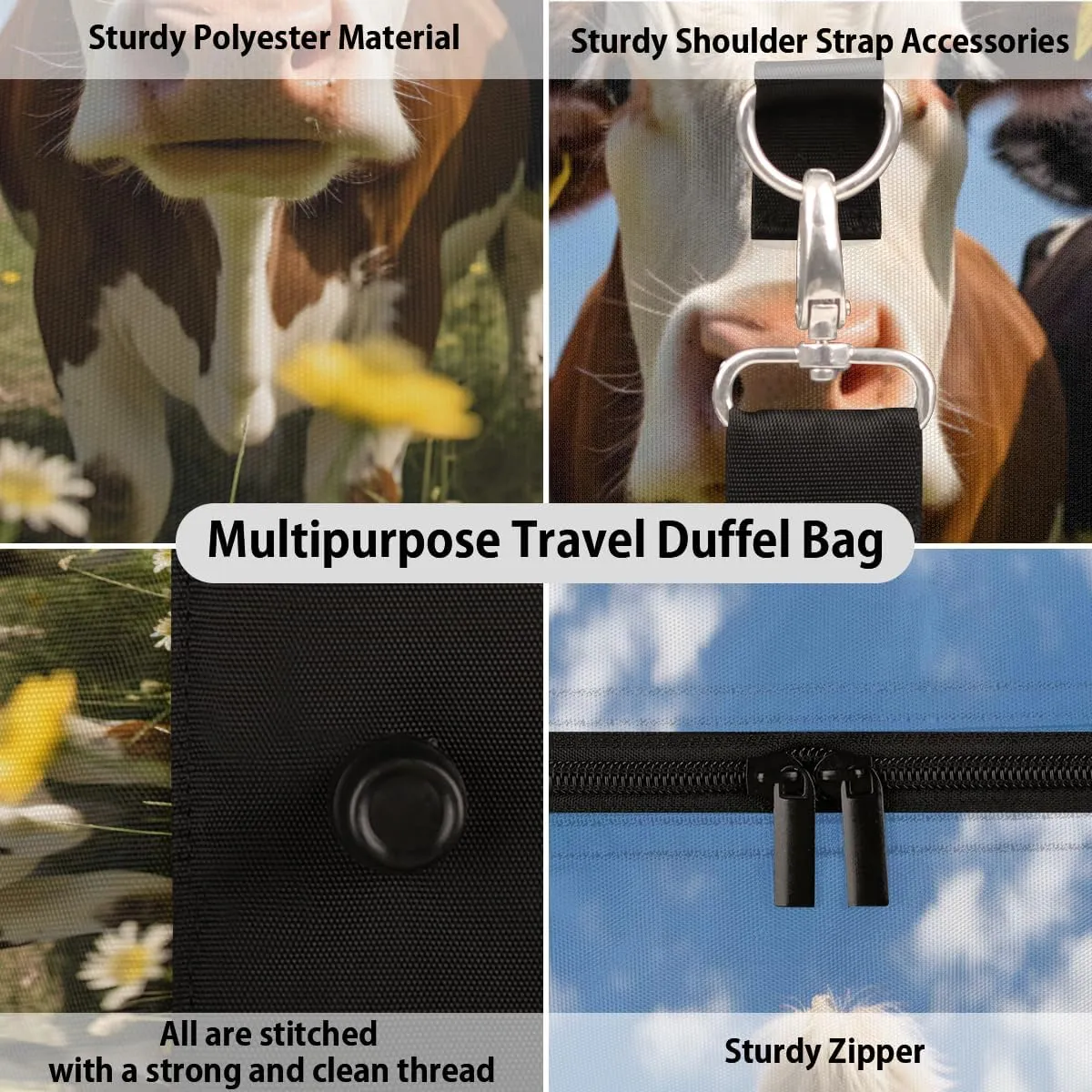 Funny Travel Duffle Bag, Sports Gym Bags for Women Men, Carry On Weekender Overnight Bag, Cow Workout Hospital Airplane Trips Bag