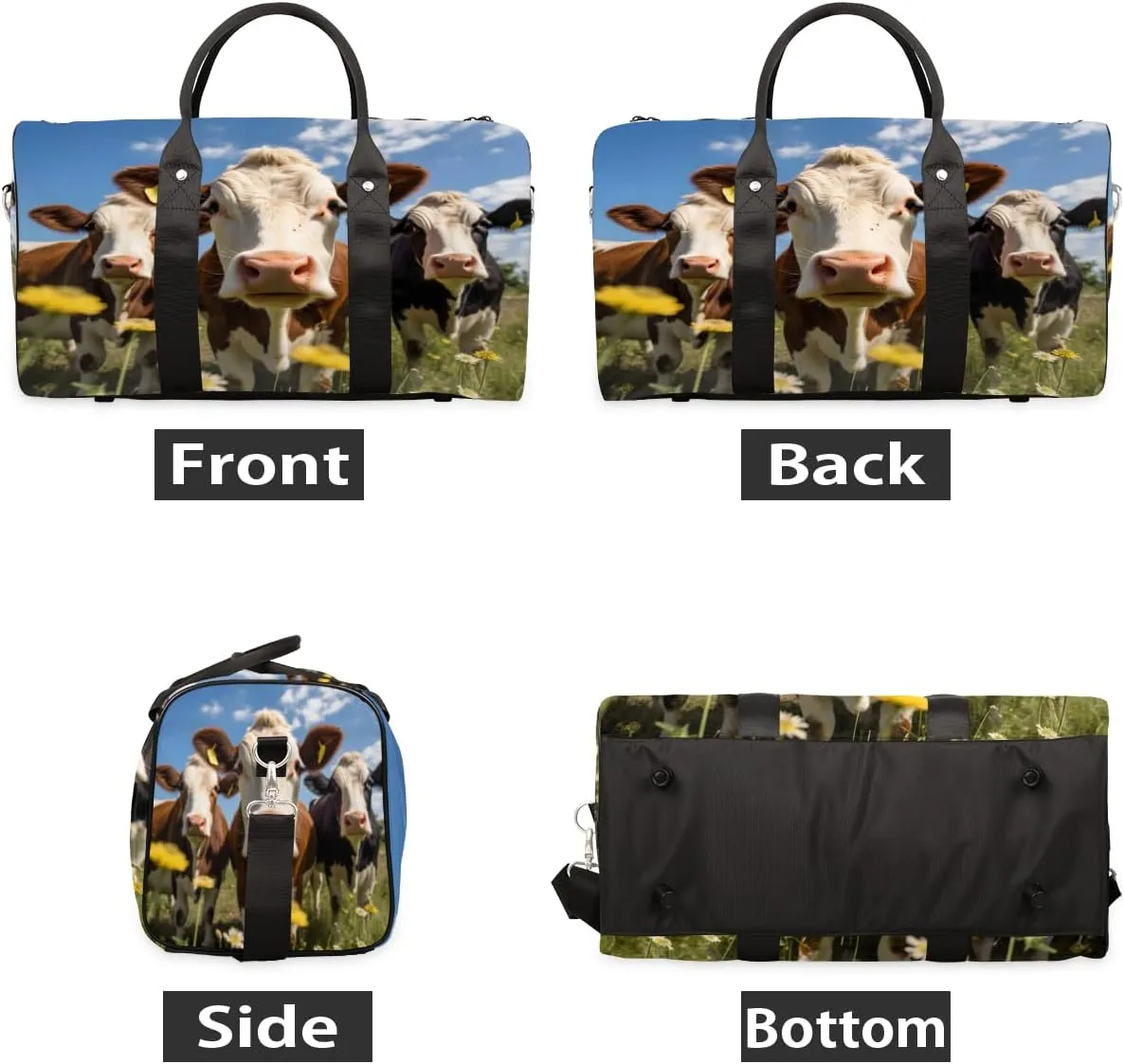 Funny Travel Duffle Bag, Sports Gym Bags for Women Men, Carry On Weekender Overnight Bag, Cow Workout Hospital Airplane Trips Bag