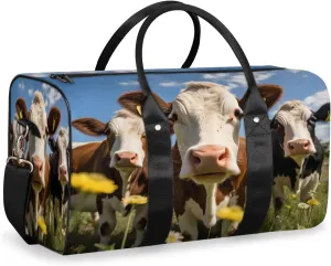 Funny Travel Duffle Bag, Sports Gym Bags for Women Men, Carry On Weekender Overnight Bag, Cow Workout Hospital Airplane Trips Bag
