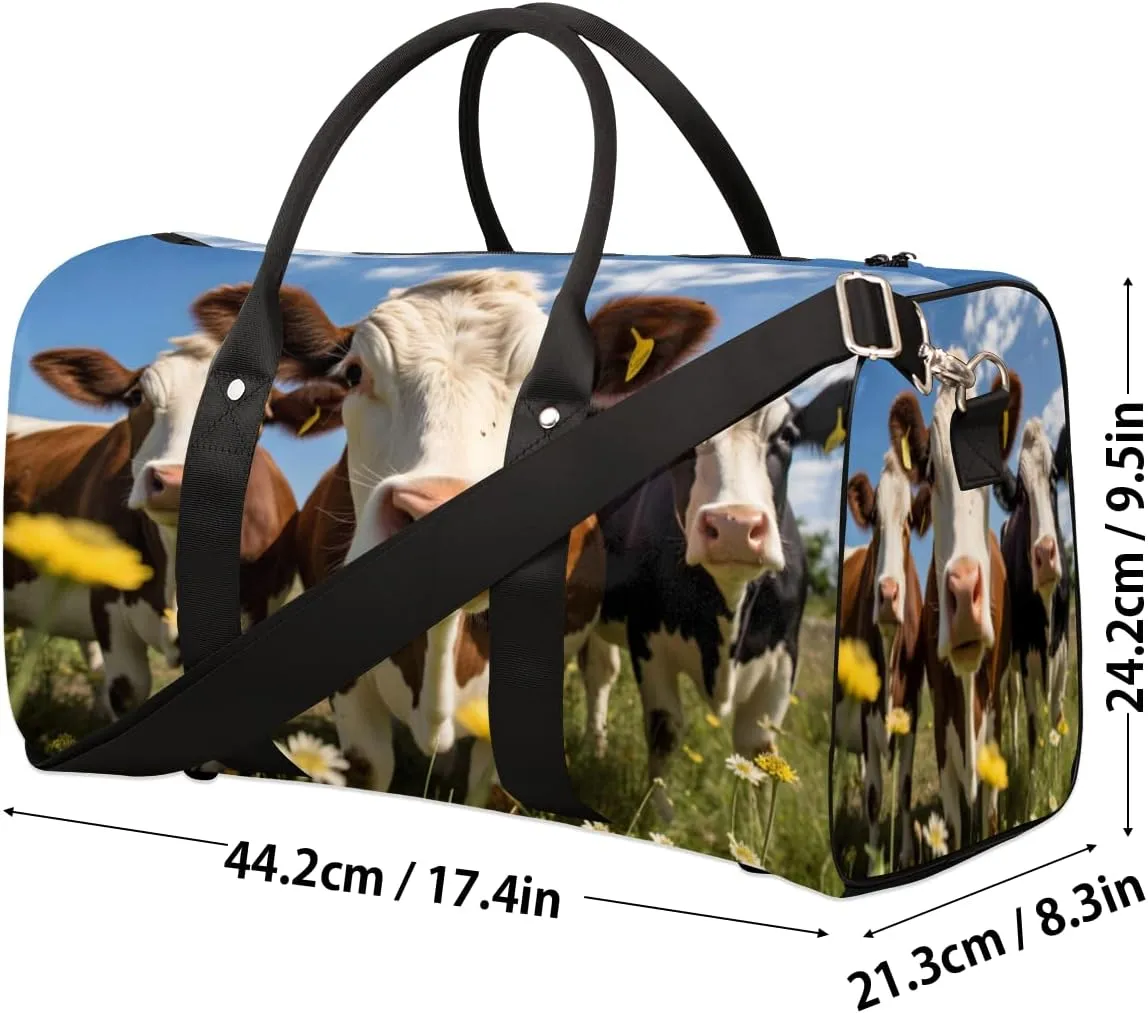 Funny Travel Duffle Bag, Sports Gym Bags for Women Men, Carry On Weekender Overnight Bag, Cow Workout Hospital Airplane Trips Bag