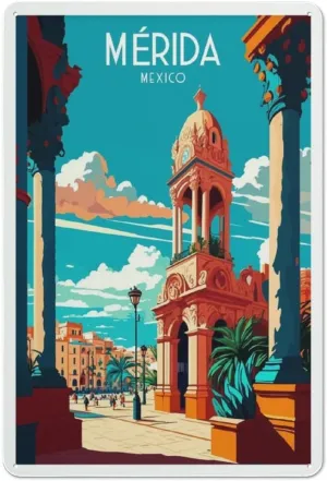 FZYZMSQ Merida Mexico Metal Poster Sign Vintage Travel Printing Decor Gift Art Poster Wall Decoration Style8x12inch(20x30cm)