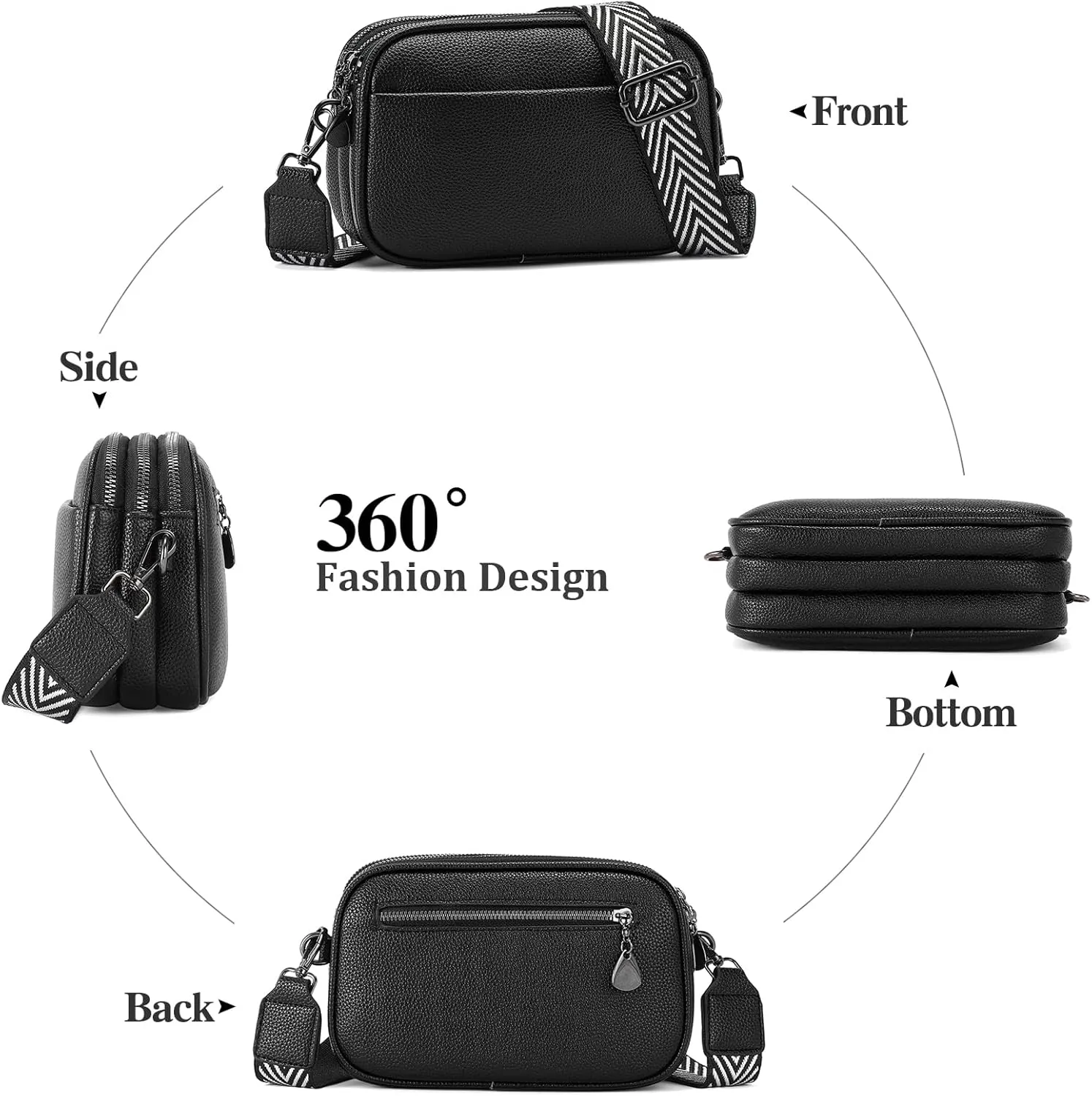 GAEKEAO Small Crossbody Bags for Women Vegan Leather Wide Strap Trendy Design Camera Bag Purse Shoulder Handbag Travel
