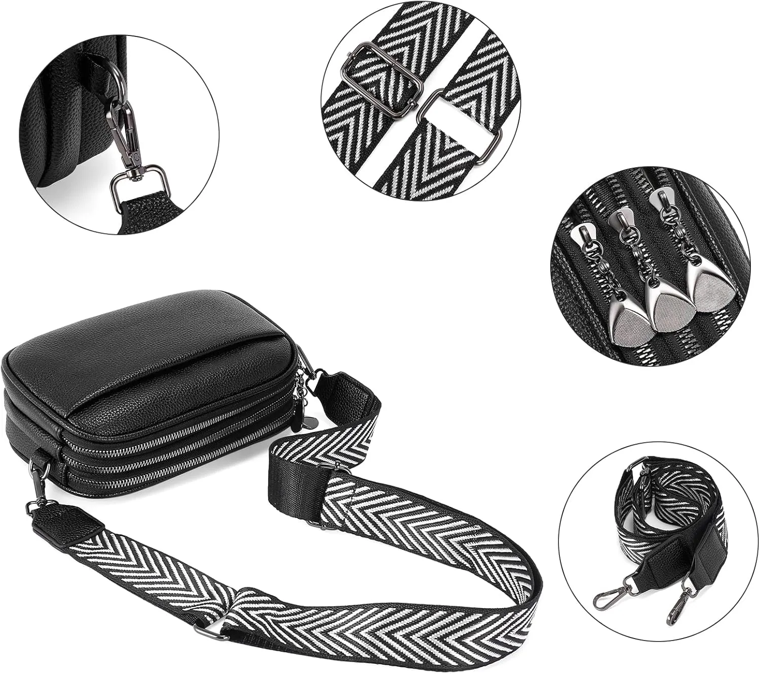 GAEKEAO Small Crossbody Bags for Women Vegan Leather Wide Strap Trendy Design Camera Bag Purse Shoulder Handbag Travel