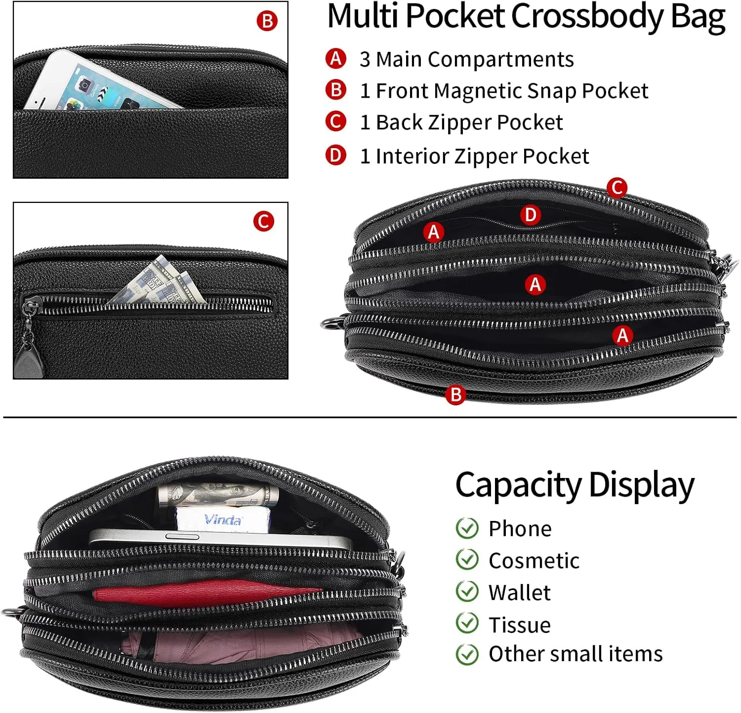 GAEKEAO Small Crossbody Bags for Women Vegan Leather Wide Strap Trendy Design Camera Bag Purse Shoulder Handbag Travel