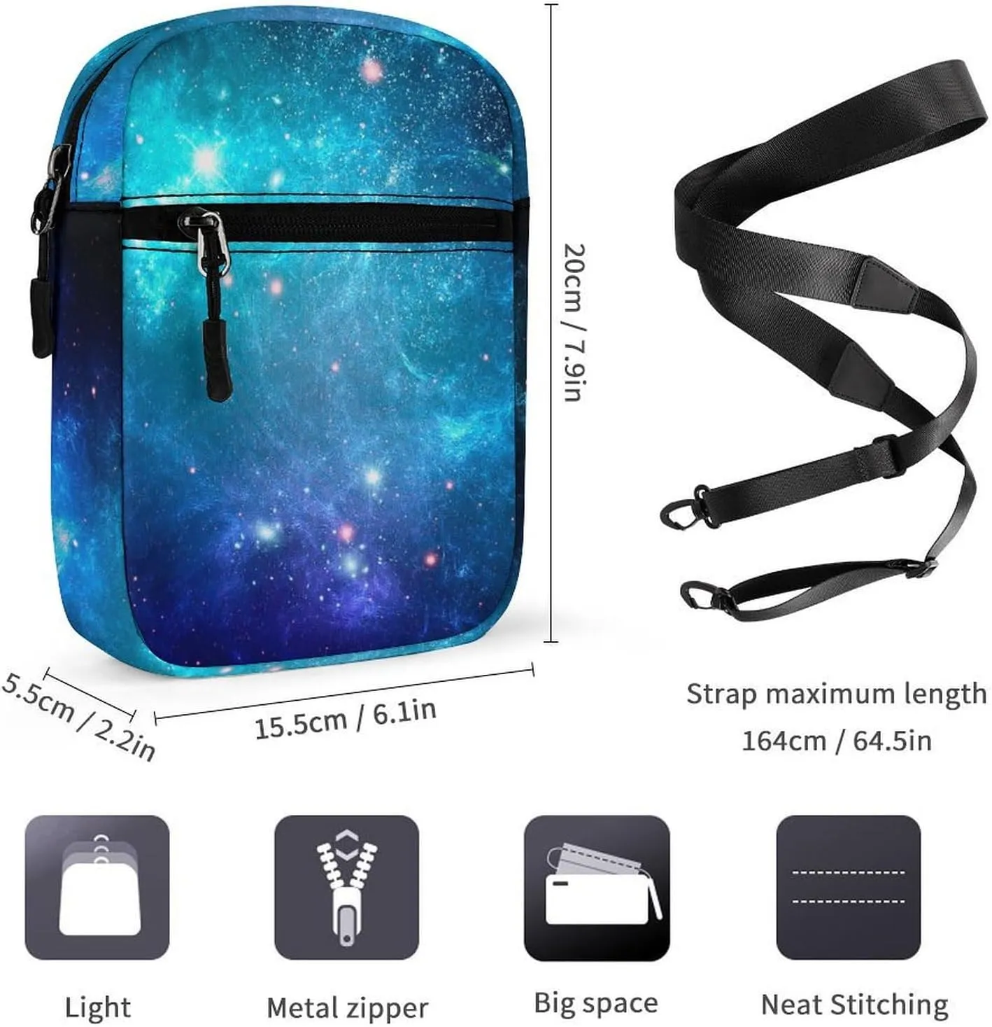 Galaxy Nebula Space Detachable Shoulder Strap Small Shoulder Bag Unisex