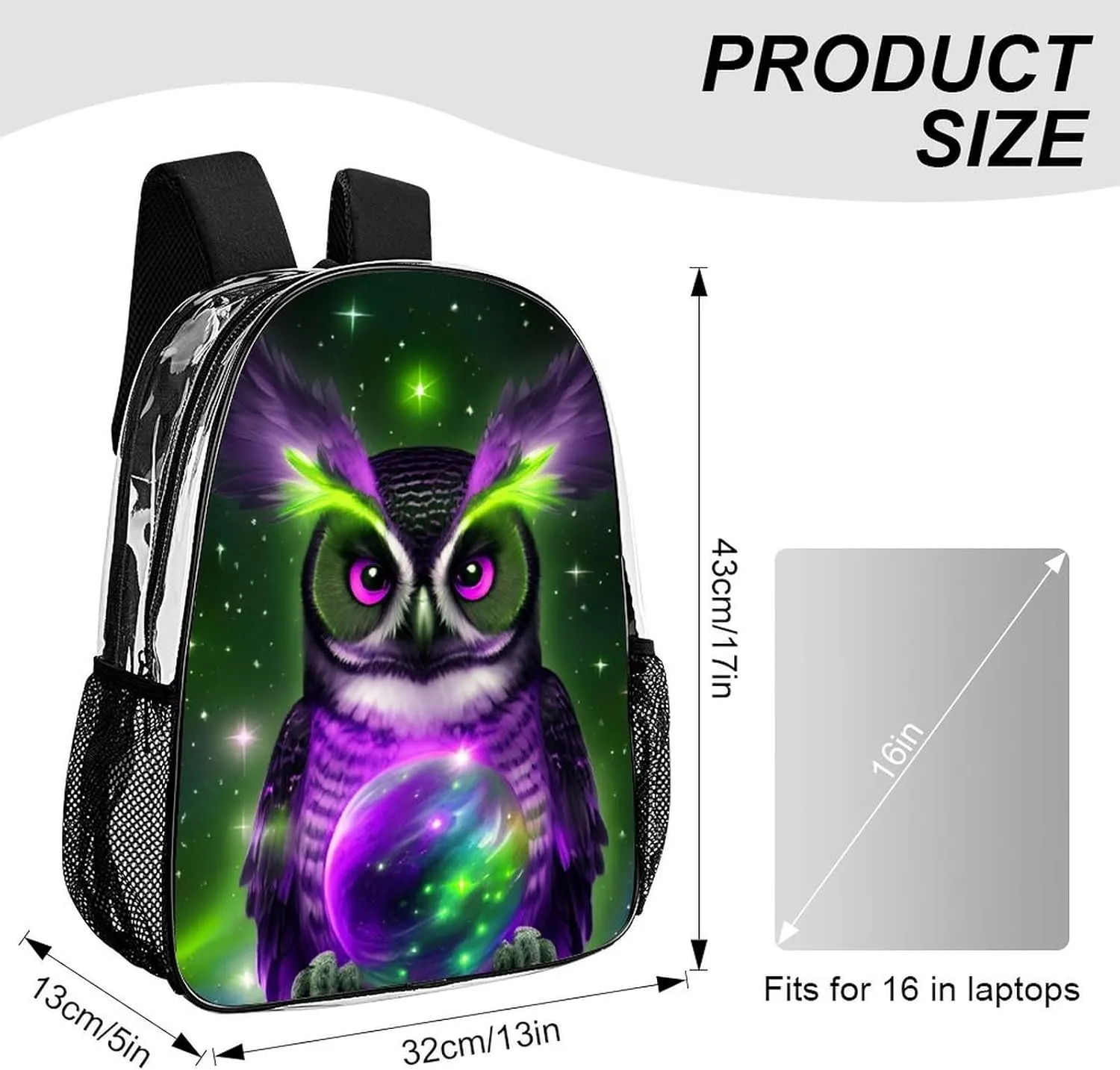 Galaxy Nighthawk Owl Art Daypack Backpack Transparent Anti-Theft Multipurpose Bookbag Big Capacity Travel Hiking & Camping Rucksack With Smooth Zippers