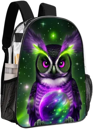 Galaxy Nighthawk Owl Art Daypack Backpack Transparent Anti-Theft Multipurpose Bookbag Big Capacity Travel Hiking & Camping Rucksack With Smooth Zippers