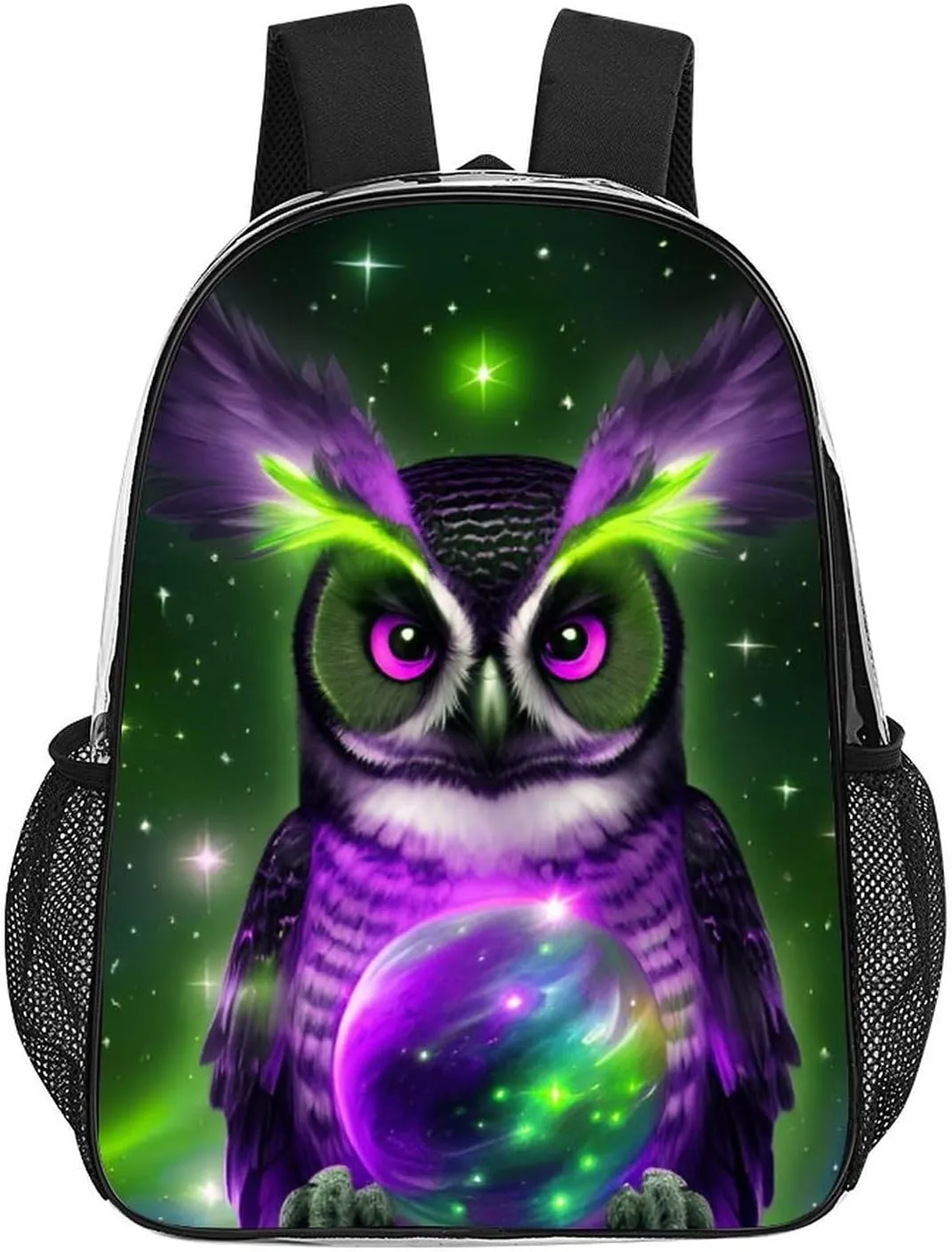 Galaxy Nighthawk Owl Art Daypack Backpack Transparent Anti-Theft Multipurpose Bookbag Big Capacity Travel Hiking & Camping Rucksack With Smooth Zippers