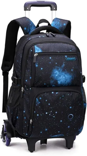 Galaxy Print Rolling Backpack Boys Bookbag on Wheels, Galaxy Wheel Backpack, Wheel Trolley Bag for School