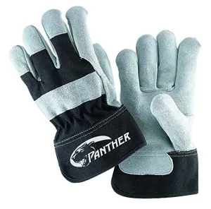 Galeton Panther Select Leather Palm Gloves Safety Cuff Black and Gray 12 Pack 2134, Black/Gray