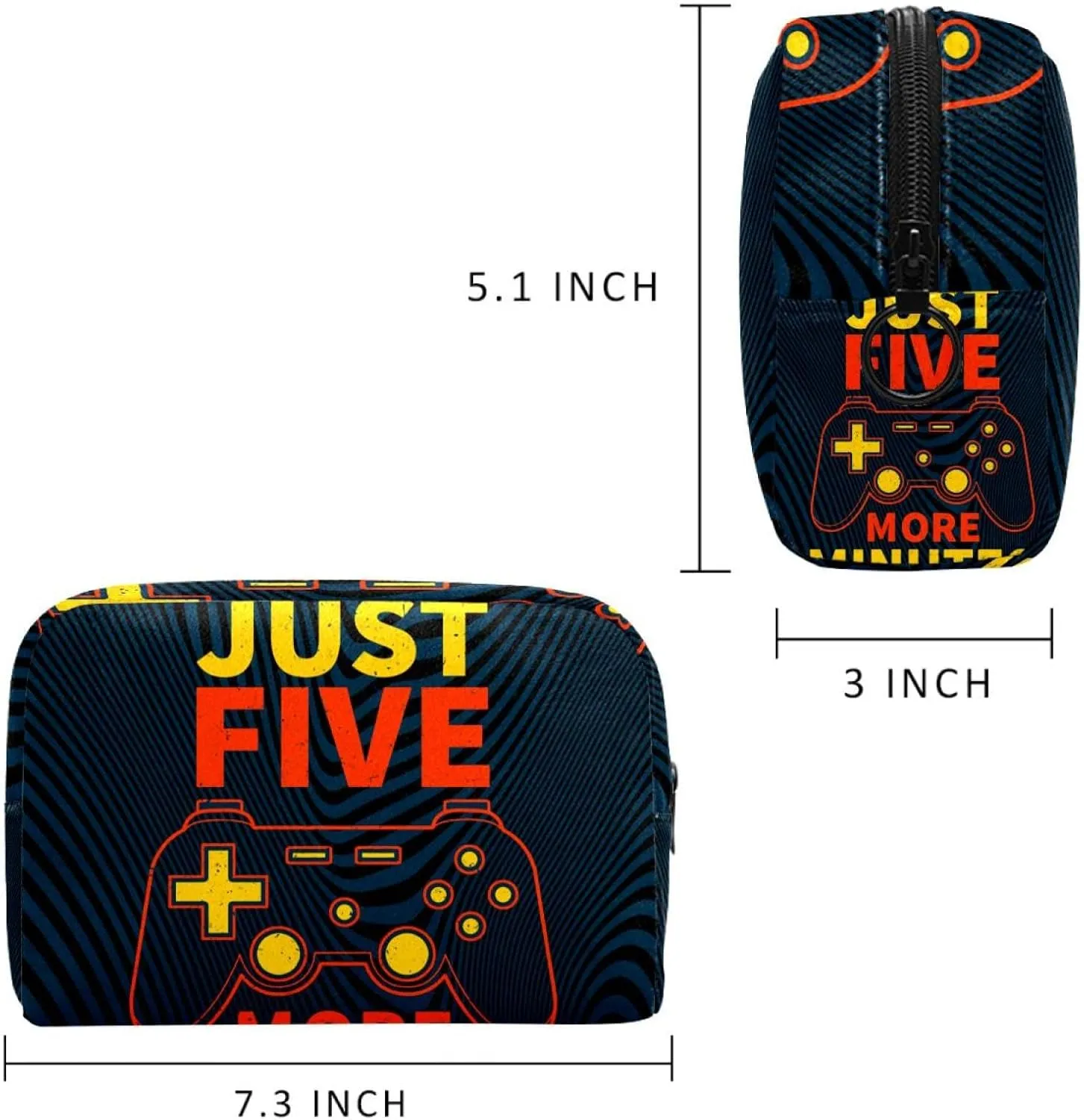 Game Controller with Just Five More Minutes Small Makeup Bags for Women Teen Girls, Makeup Storage Bag with Zipper Accessories Organizer Bag for Travelling