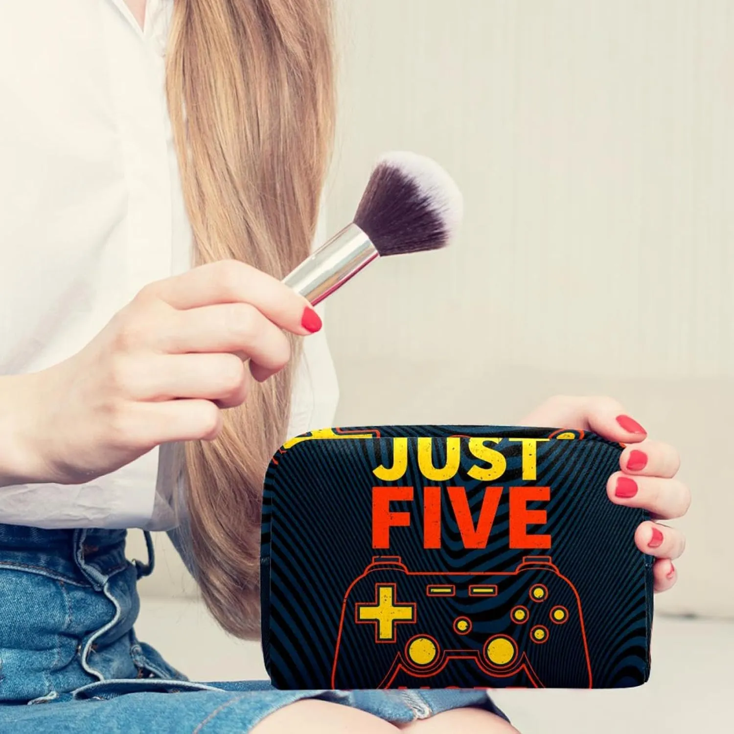 Game Controller with Just Five More Minutes Small Makeup Bags for Women Teen Girls, Makeup Storage Bag with Zipper Accessories Organizer Bag for Travelling