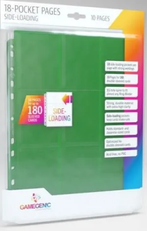 Gamegenic Sideloading 18 Pocket Pages 10 Pcs Pack Green