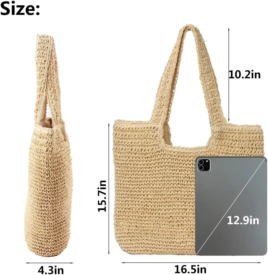 Geelyda Summer Straw Beach Bags for Women - Women Beach Handmade Woven Tote Bag, Soft Large Woven Shoulder Purse