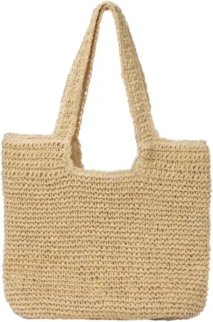 Geelyda Summer Straw Beach Bags for Women - Women Beach Handmade Woven Tote Bag, Soft Large Woven Shoulder Purse