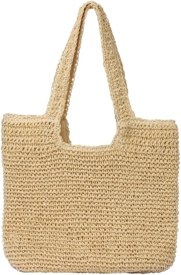 Geelyda Summer Straw Beach Bags for Women - Women Beach Handmade Woven Tote Bag, Soft Large Woven Shoulder Purse