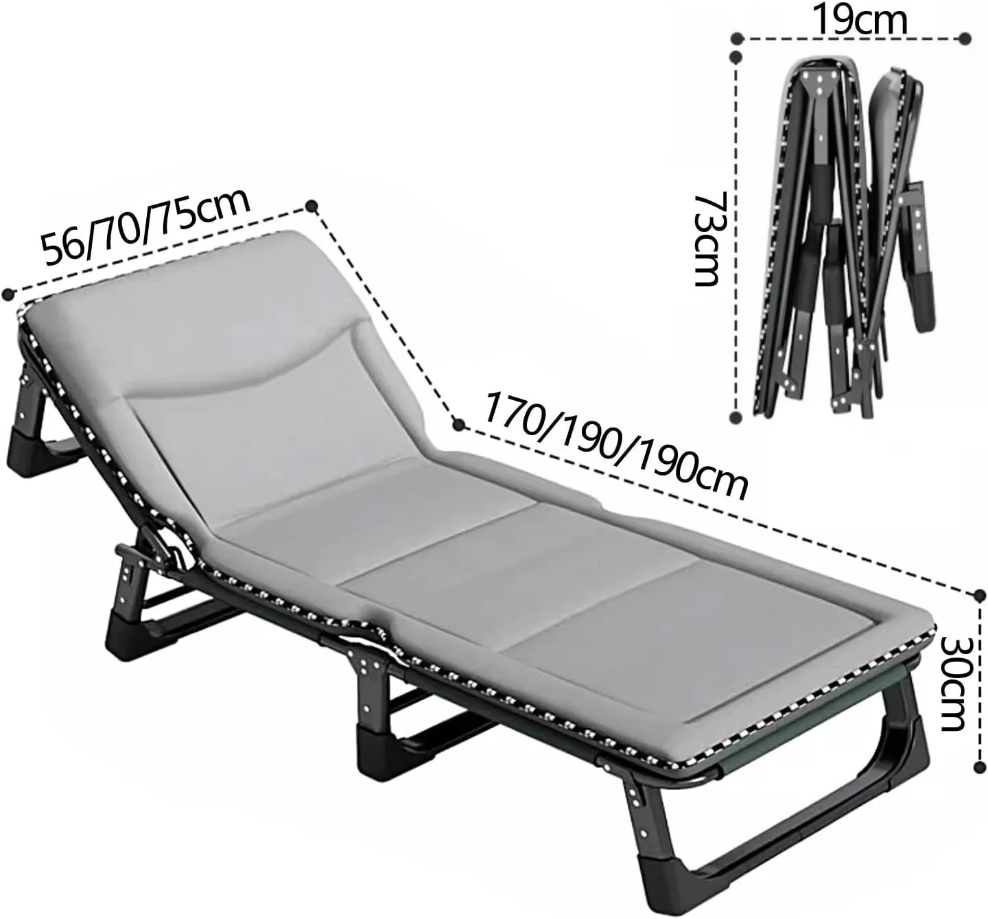Generic Fold Out Bed for Adults 25mm Wider Square Tube Folding Camping Cot with Mattress Four Position Adjustable Backrest and 160kg Load Capacity(Color:C,Size:170 * 56 * 30cm)