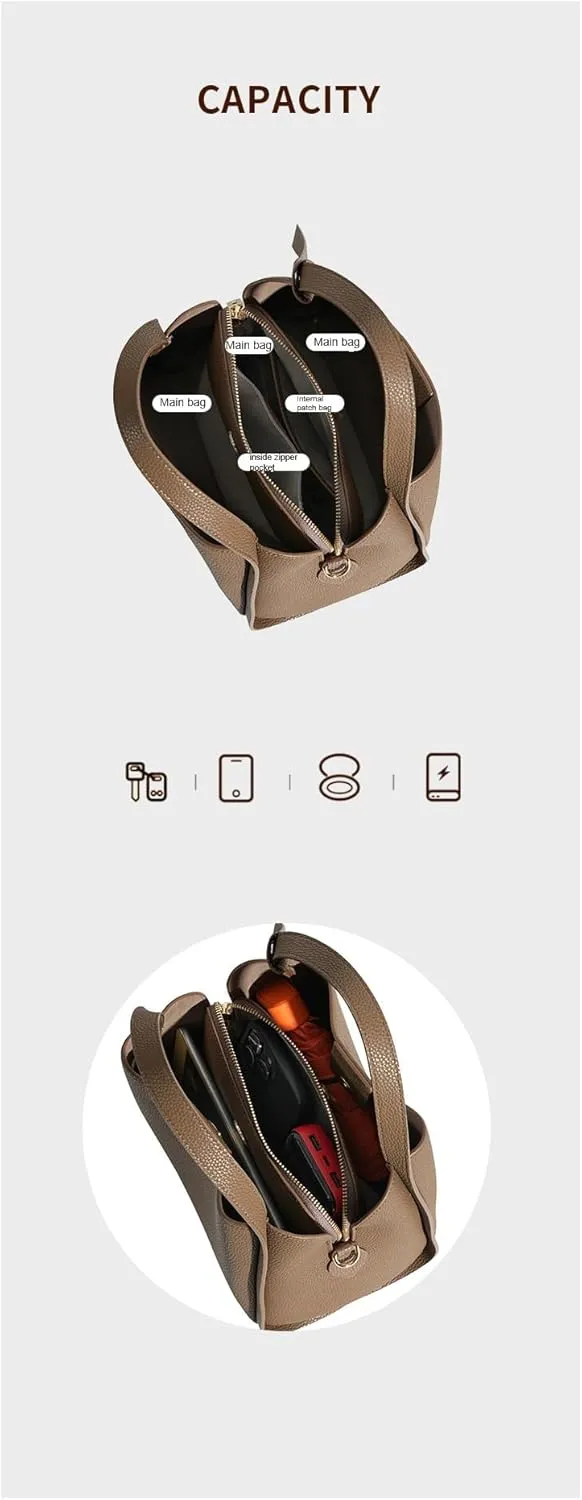 Genuine Leather Handmade Women's Tote Bag Crossbody Bucket Purse with Adjustable Strap, Multi-Pocket, Annual New