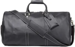 Genuine Leather Men Travel Bag Cowhide Luggage Bags Shoulder Bag Weekend Bag Overnight Gym Sports Carry On Duffel Bag (Black-22" with shoe compartment)