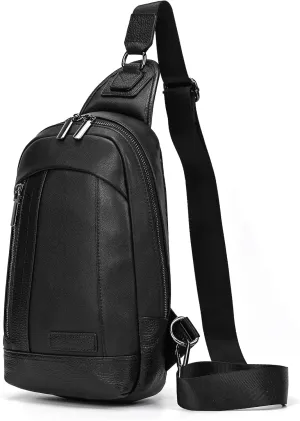 Genuine Leather Sling Bag Multi-pocket Chest Bag for Men Hiking Travel Daypack