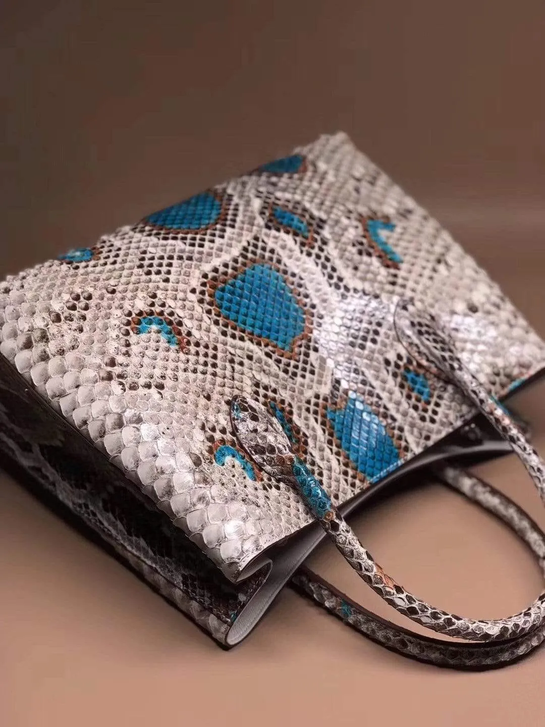 Genuine Python Leather Top Handle Tote Shoulder Bags Multi Blue