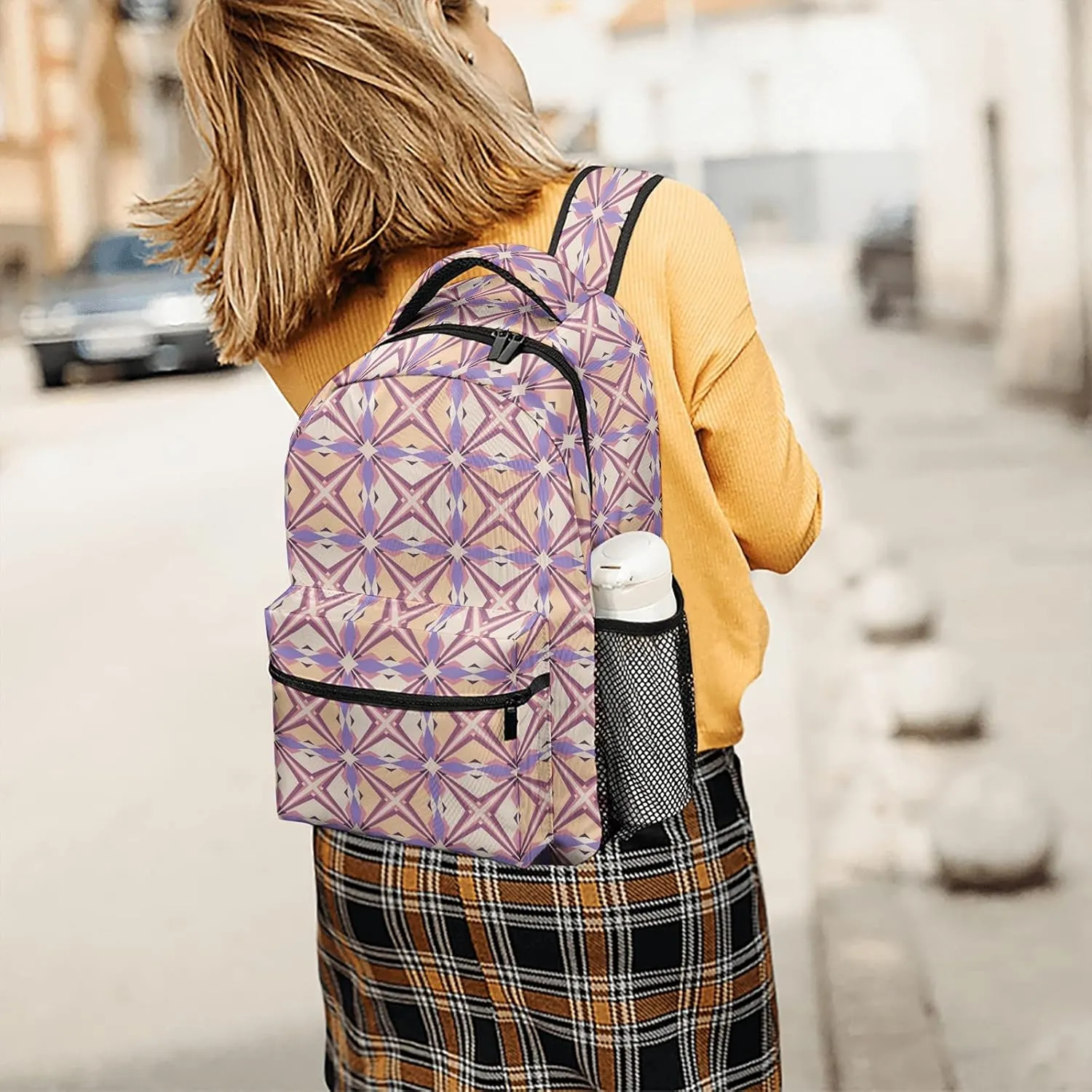 Geometric Polygon Seamless Pattern Kids Backpack, Student School Bags for Boys & Girls, Bookbags with Adjustable Strapfor Travel