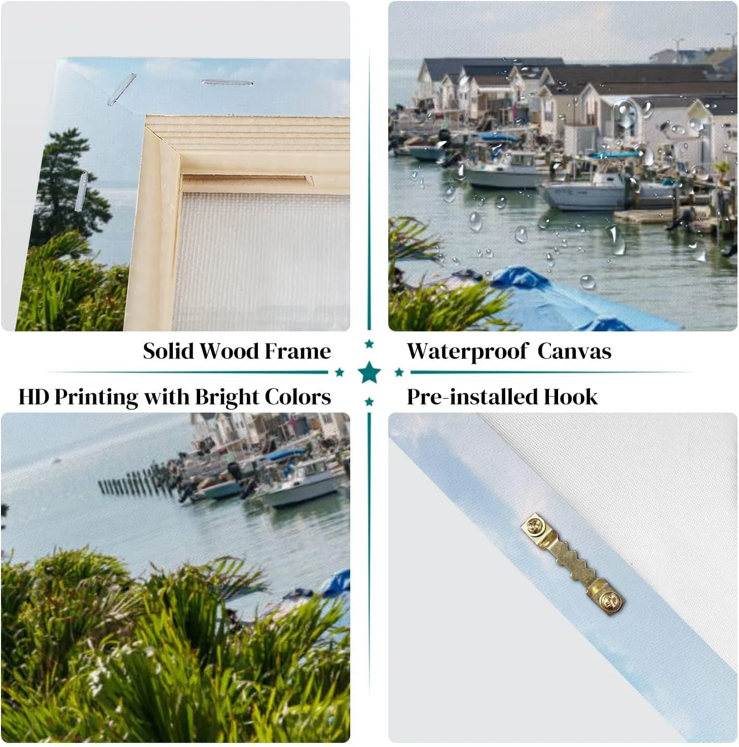 GerardoTee 3 Piece Canvas Wall Art Waterway Ocean City lined small houses boats Modern Print Paintings Artwork Picture Wall Decor for Living Room Home Office Decor