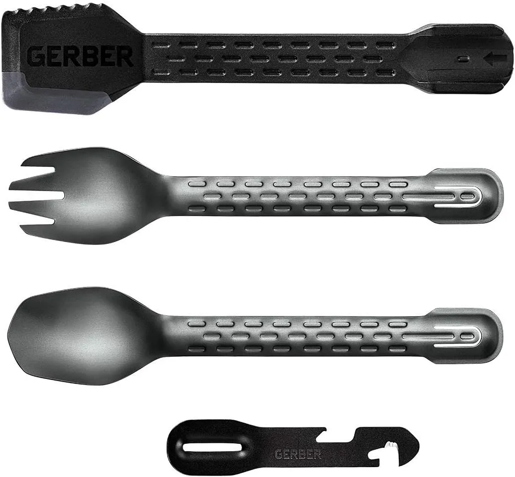 Gerber Gear ComplEAT Camping Utensils Set for Outdoor Cooking, Camping Cutlery with Fork, Spoon, Tongs, Spatula and Multi-Functional Tool, Onyx Black