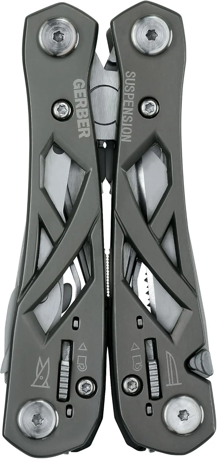 Gerber Gear Suspension 12-in-1 EDC Multi-Plier Multitool with Pocket Knife, Needle Nose Pliers, Wire Cutters and More, Gifts for Men, Camping and Survival, Grey