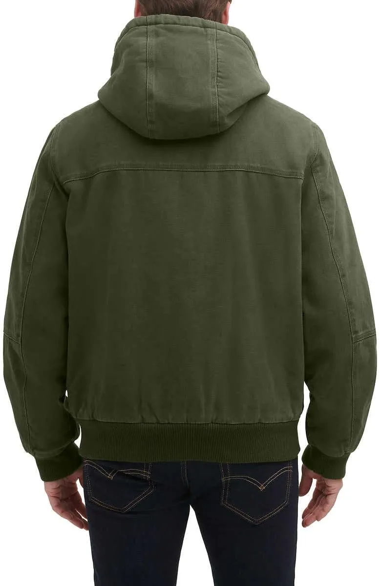 GH Bass Men's Cotton Canvas Bomber with Buffalo Plaid Flannel Sherpa Hood