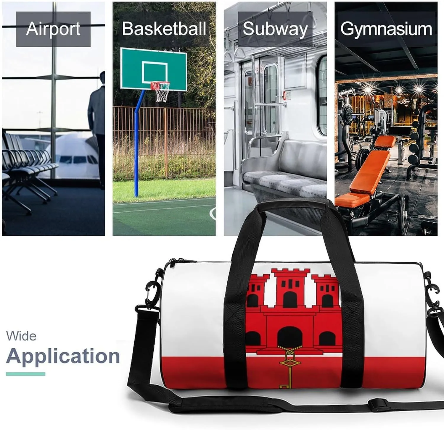 Gibraltar Flag Gym Bag for Men Women with Wet Pocket Travel Duffel Sports Overnight Weekender
