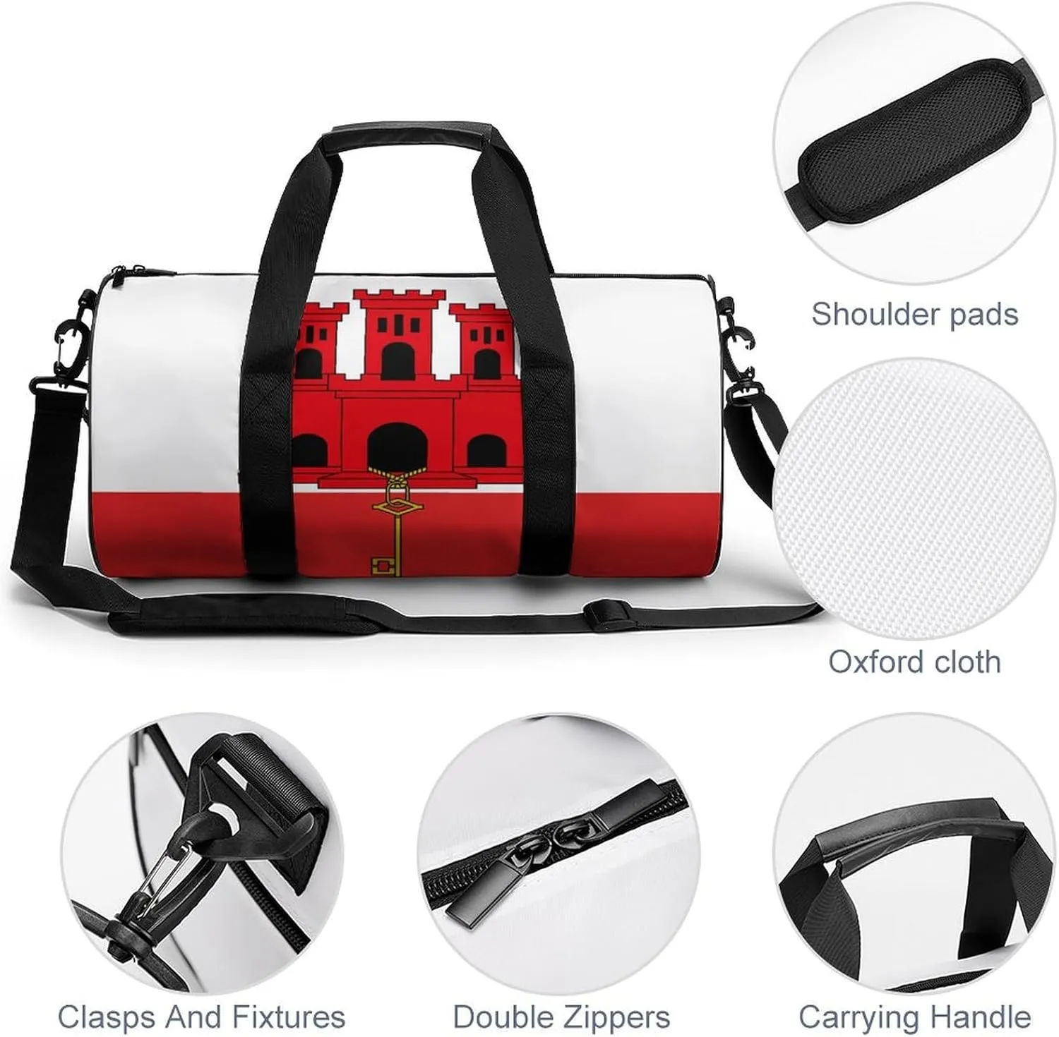 Gibraltar Flag Gym Bag for Men Women with Wet Pocket Travel Duffel Sports Overnight Weekender